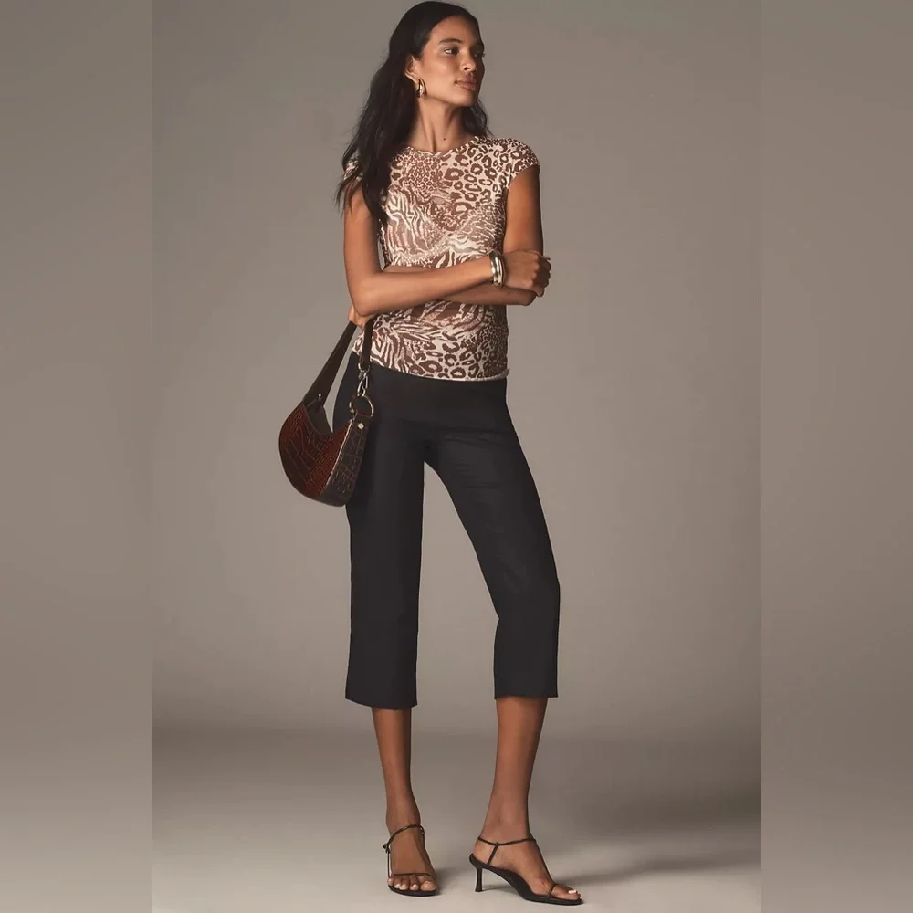 Reformation Petra Linen Pedal Pusher Pants in Black